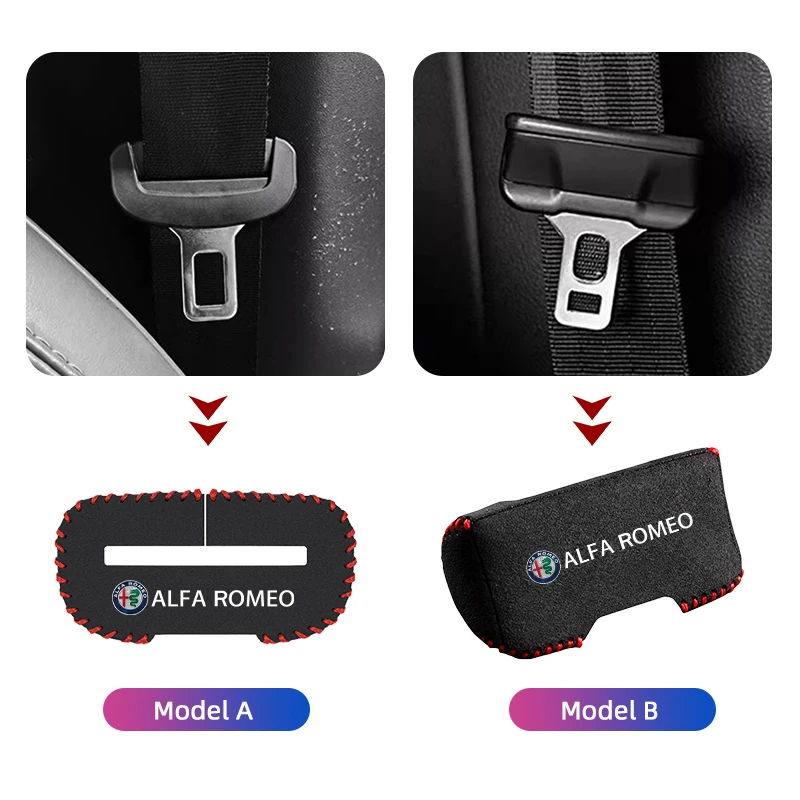 Alfa Romeo Suède Gordelgesp Covers - Zwarte uitvoering close-up