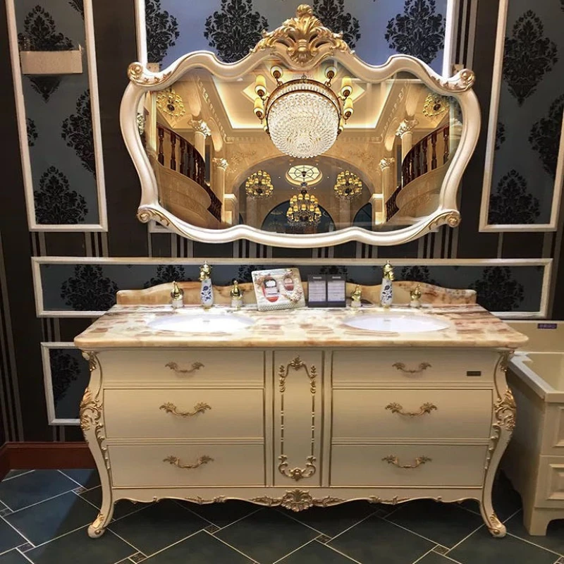 Arc European Bathroom Cabinet Oak Bathroom Cabinet Face and Hand Washing Double Basin Combination Washstand