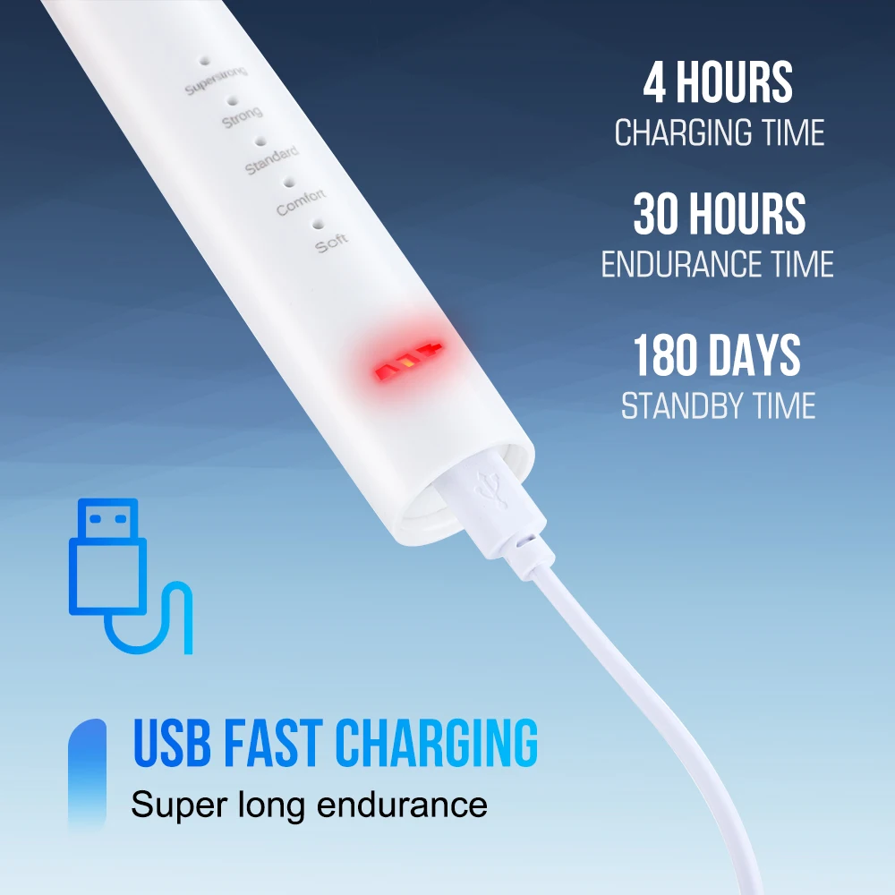 Dental Cleaner Sonic Rechargeable Electric Toothbrushes Teeth Cleaner Whitening Instrument Waterproof USB Fast Charging Device For Dental Brush