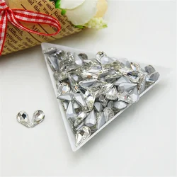 50pcs Colorful Waterdrop Rhinestone Glass Crystal Accessories - 6x10mm 50pcs (White)