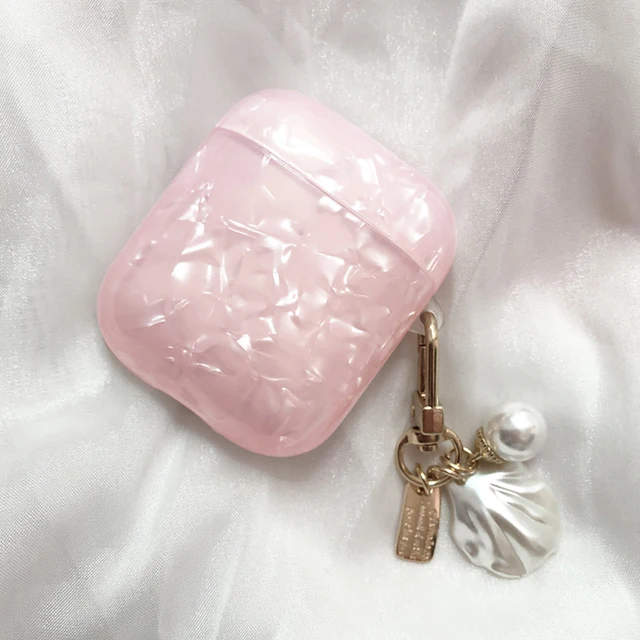 Luxury Girls Pearl Shell Case for Apple Airpods 1 2 3 Case for AirPods Pro Case with Keychain Earphone Accessories Headphone Box Pink for AirPods 12