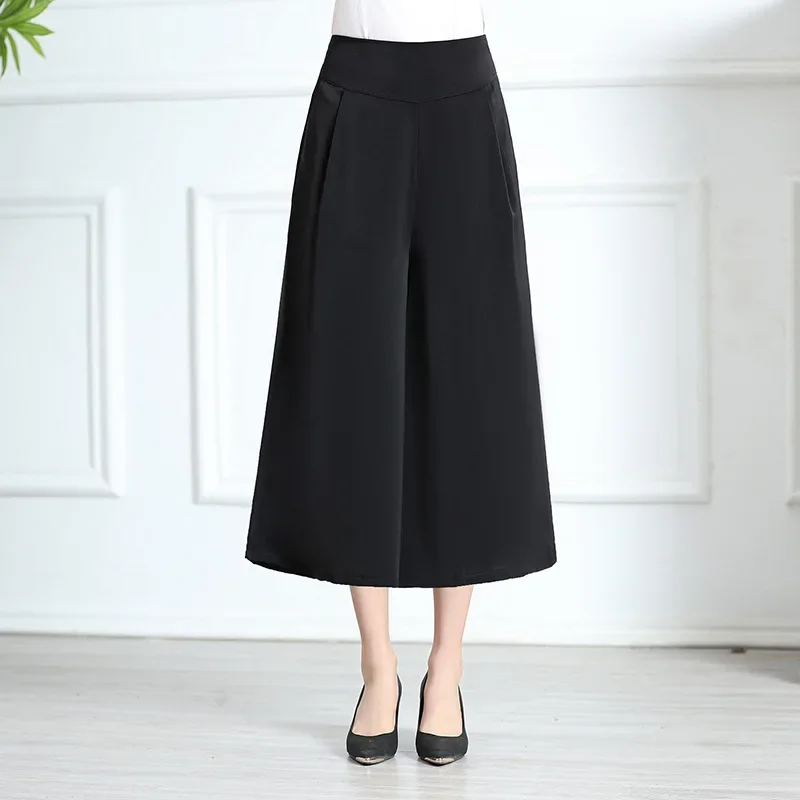 Middle Aged Women's High Waisted Trousers Loose Casual Wide Leg Pants Elastic Waist Oversized Skirt Pants Women Vintage Clothes