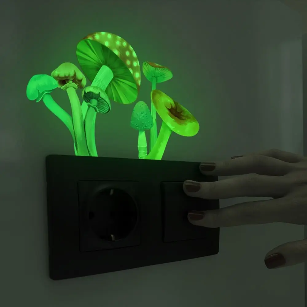 Self-adhesive Luminous Mushroom Wall Stickers Glow in the Dark Easy to Paste Fluorescent Mushroom Switch Stickers DIY