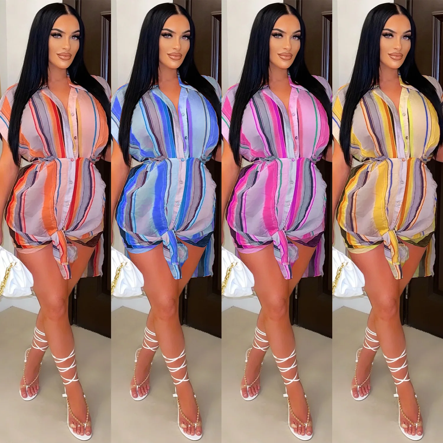 

Elegant Print Buttoned Slit Shirt Dress Women Summer Lapel Neck Maxi Party Dress Casual Loose Short Sleeve Beach Dresses