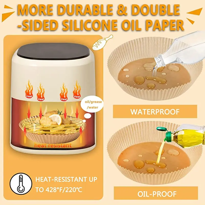 5~200PCS Air Fryer Parchment Paper Liners Non-Stick Disposable Paper Tray Barbecue Plate Food Oven Kitchen Round Baking