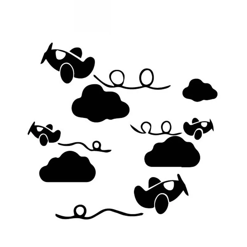 

Наклейки на автомобиль, анимированные Мультяшные самолеты и облака, ПВХ, аксессуары для украшения автомобиля, водонепроницаемые черные/бел...
