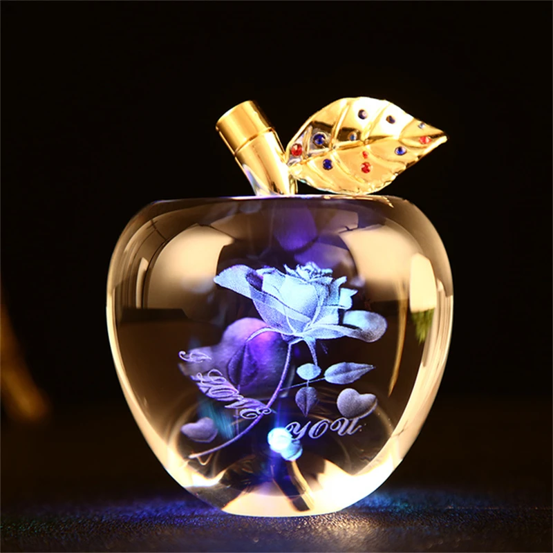 

3D Laser Crystal Apple Sculptures Figurines Luxury Home Decor Desk Accessories Shiny Simulated Apple Miniaturas Christmas Gifts