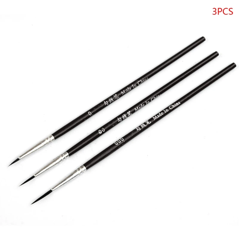 3pcs/set 0 00 000 Nylon Brush Hook Line Pen Professional Fine Tip Drawing Brushes for Acrylic Watercolor Oil Painting 4