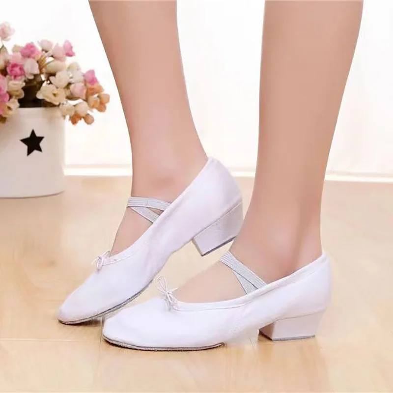 USHINE Low-heeled Canvas Teacher Practice Soft Ballroom Dance Shoes Salsa Tango Ballet Dance Shoes Children Girls Women 5