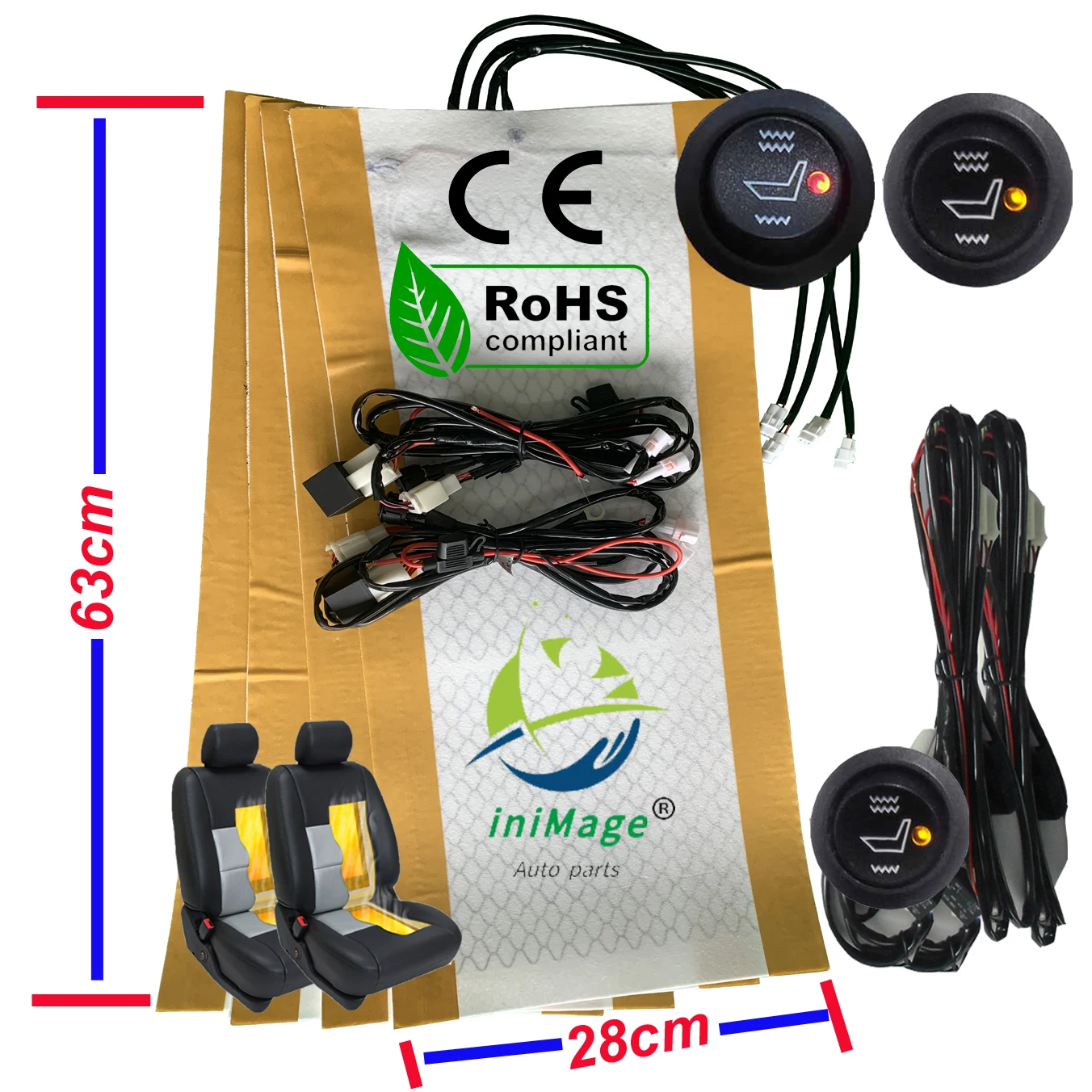 

Large size 63cm length carbon fiber heated pad universal round switch High-off-Low temperature car seat heating