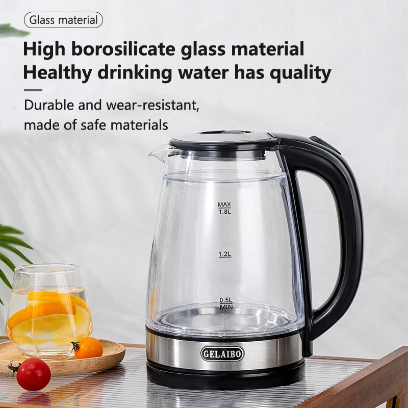 Bouilloire électrique GELAIBO avec indicateur LED, chauffage rapide, verre double épaisseur anti-brûlure, grande capacité pour une eau bouillante rapidement 1