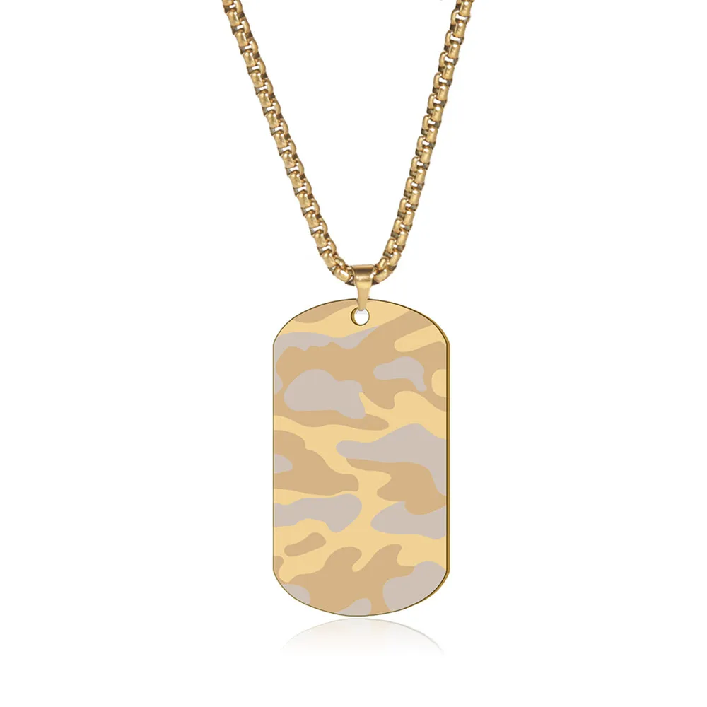 Camouflage Military Dog Tag Necklace - Stainless Steel Hip Hop Jewelry for Men