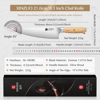 XINZUO Original Design 8.3 ''มีดเชฟเยอรมัน Din 1.4116 เหล็กความแข็ง 56-58HRC Ultra-sharp และทนทานห้องครัว Best Choice 2