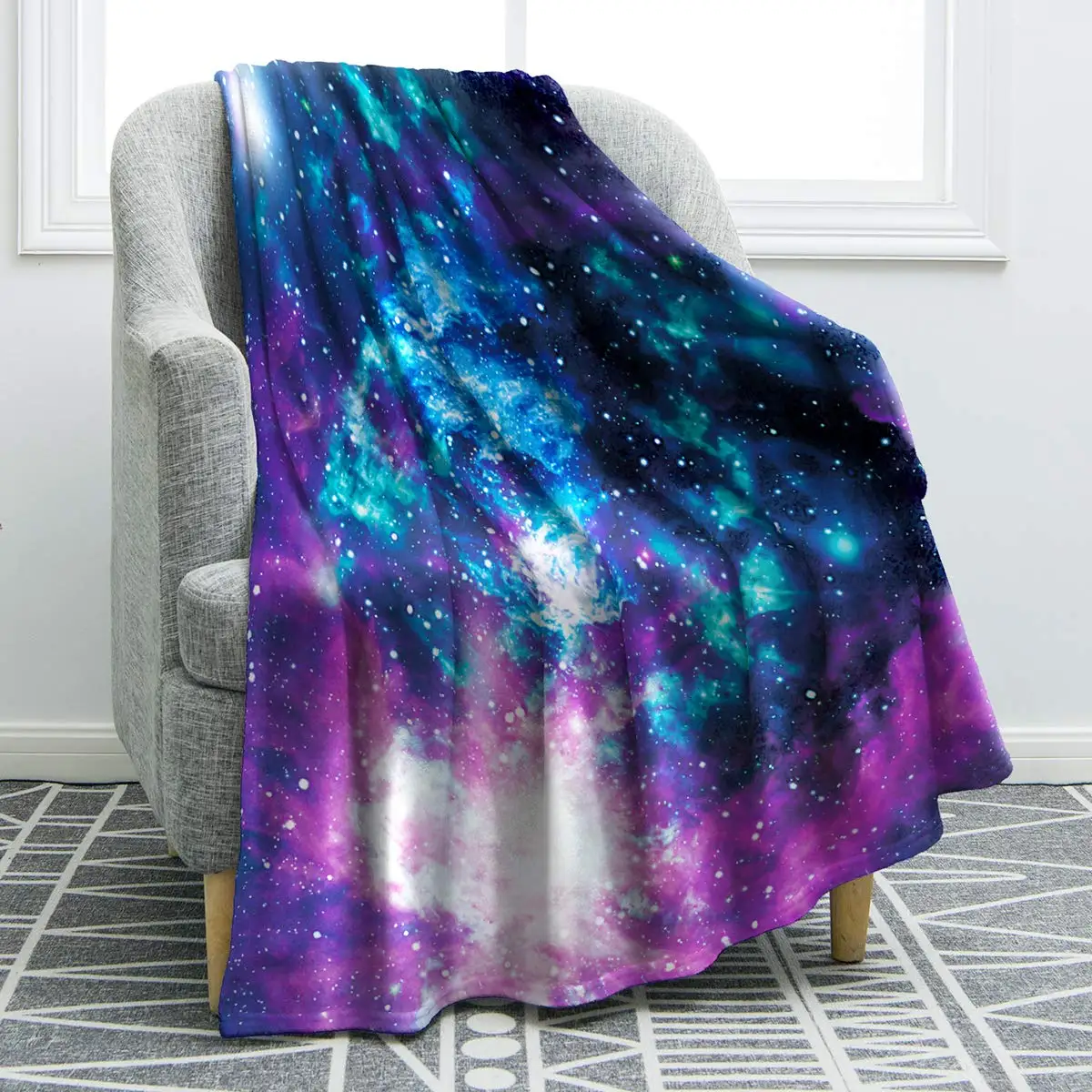 

Galaxy Blanket Soft Comfortable Purple Print Throw Blanket for Sofa Chair Bed Office Ligtweight Durable Birthday Gift Blanket