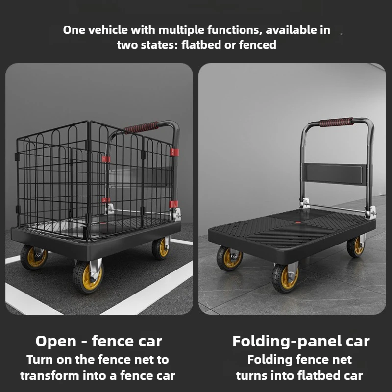 Fence flatbed cart folding silent trolley household pull trolley handling four-wheeled small trailer small pull truck folding shopping cart
