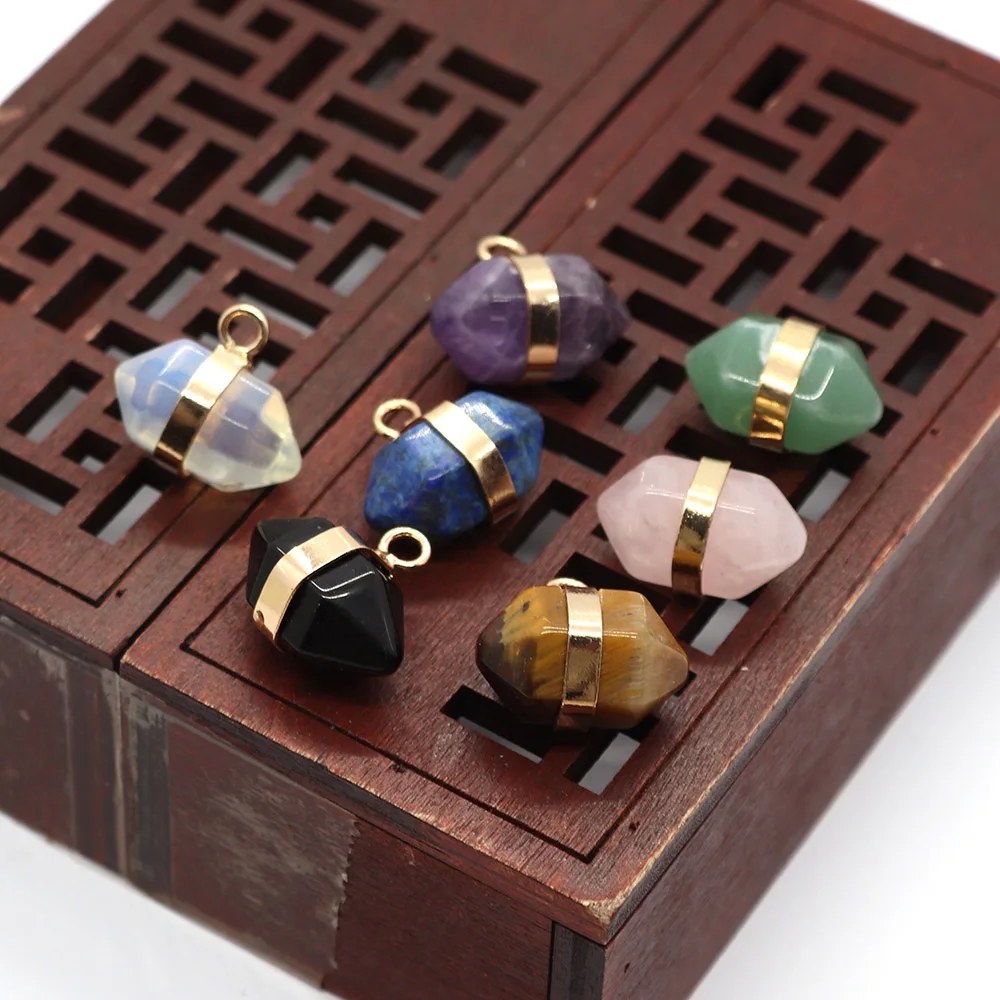 

5pcs/pack Hexagon with Sharp End Shaped Natural Semi-precious Stone Gold Plated Copper DIY for Making Necklace Jewelry 15x17mm