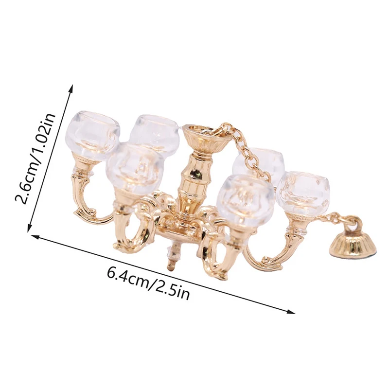 1:12 Dollhouse Miniature Retro Lamp Chandelier Light Working Ceiling Lamp Light Furniture Model DollHouse Livingroon Scene Decor 6