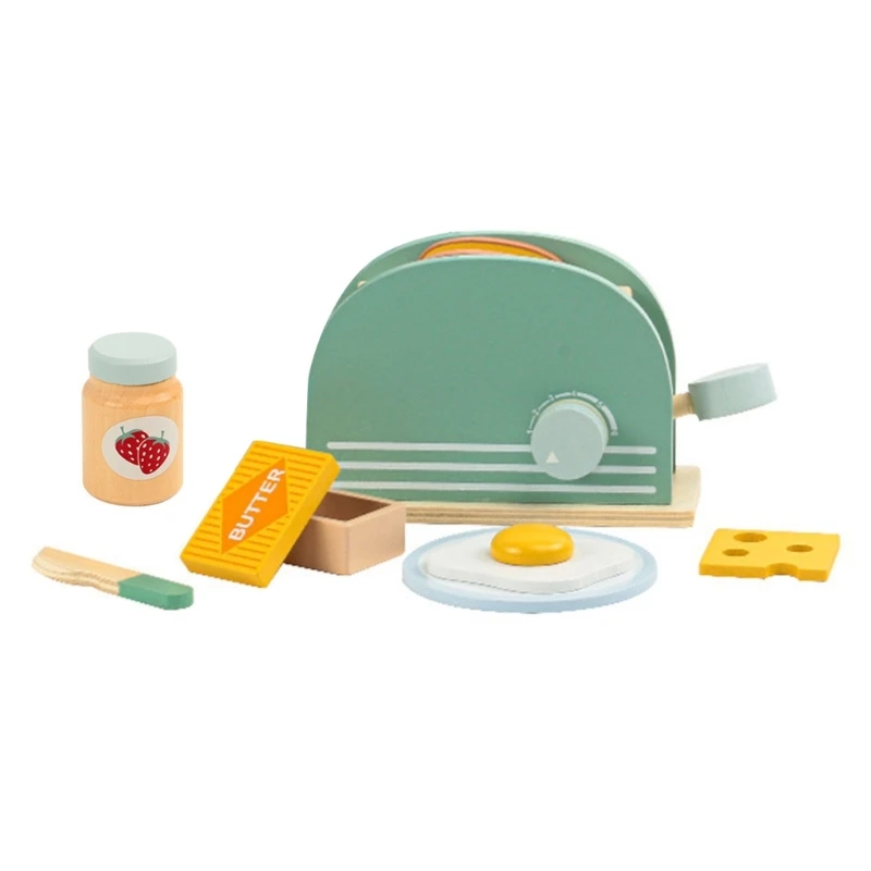 Kids Wooden Pretend Play Sets Pretend Waffle Toaster Bread Maker