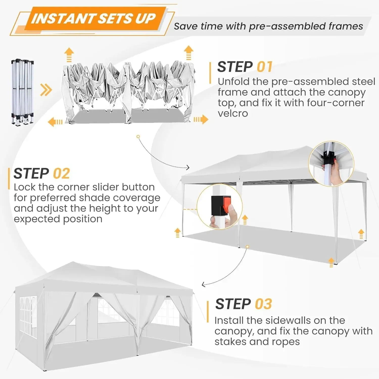 NEW-10x20 Pop Up Canopy Tent with Removable Sidewalls Waterproof Commercial Instant Shelter Outdoor Gazebo Party Tent Protable