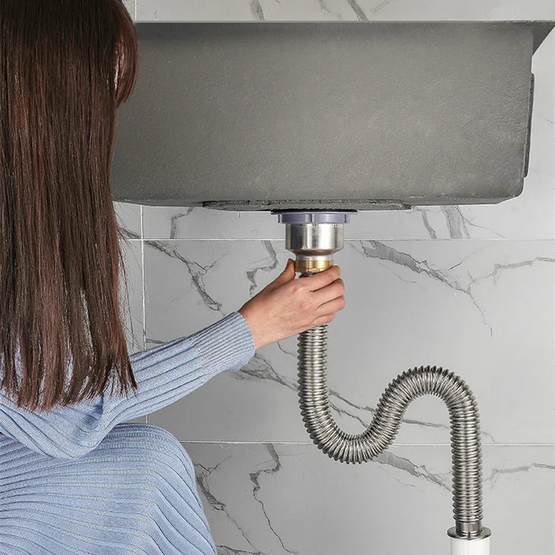 Kitchen Sink Drain Pipe Stainless Steel Sink Strainer with Stopper sealing Lid Kitchen Sewer Pipe Drain Tubing