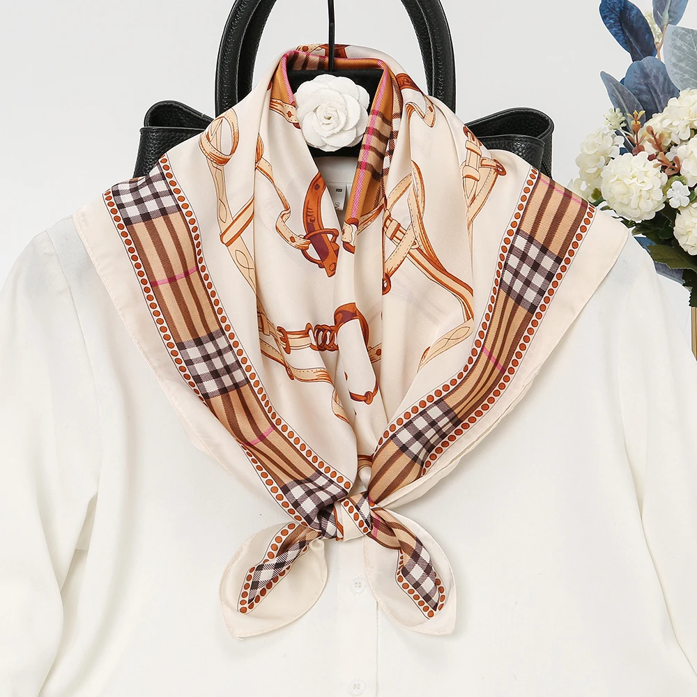 Foulard En Satin 70x70 Cm - Bandana Femme, Imprimé, Polyvalent, Pour Cheveux, Cou Ou Hijab, Cadeau Élégant