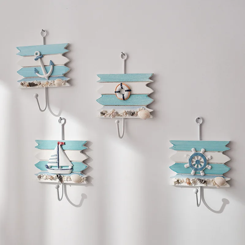 Mediterranean Style Hooks Decorative Wall Hook Nautical Coat Hanger Ocean Decor Key Hanger Beach Wall Home Decoration Wood Decor 2