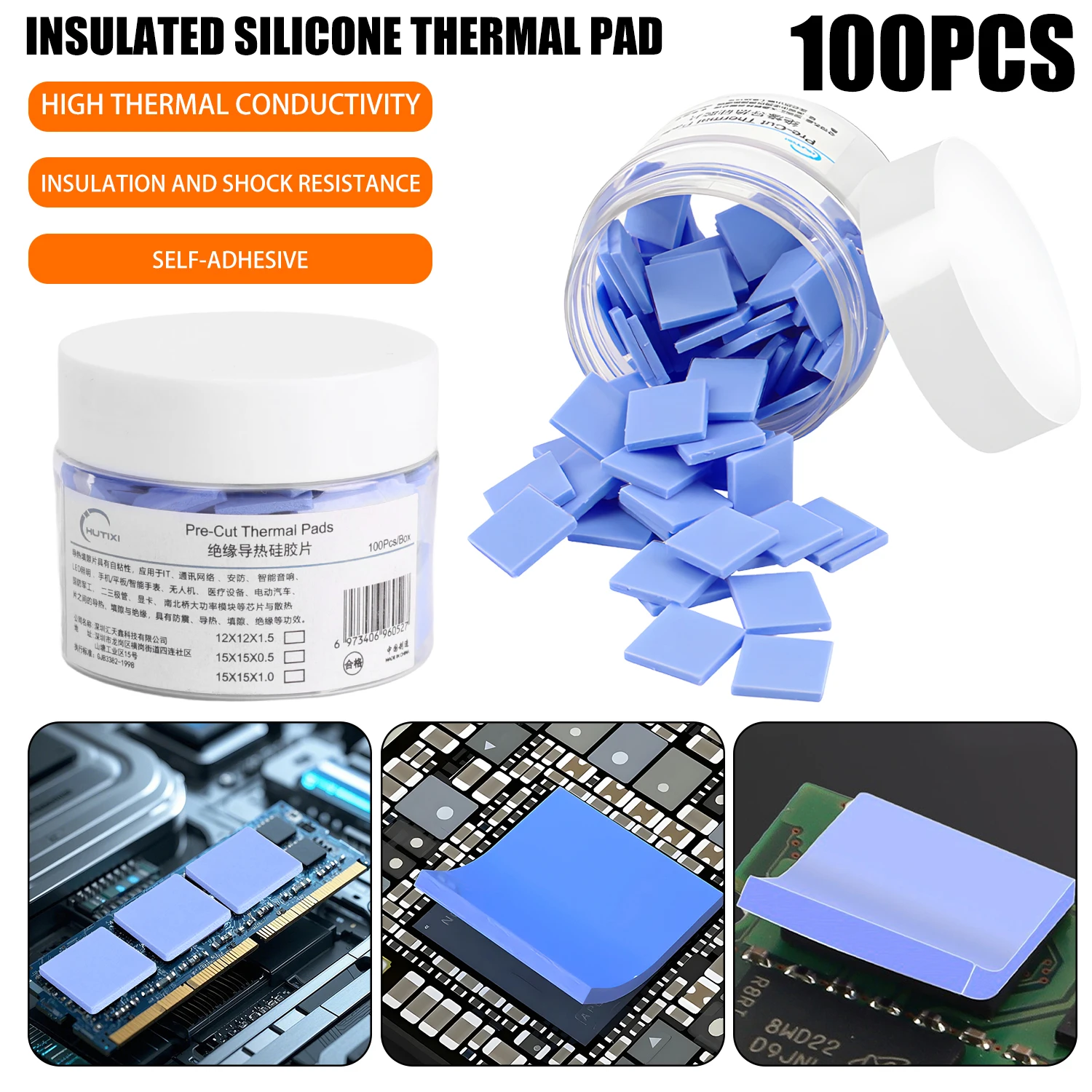 100-Pack Soft Silicone Thermal Conductive Pads for High-Temperature Resistance