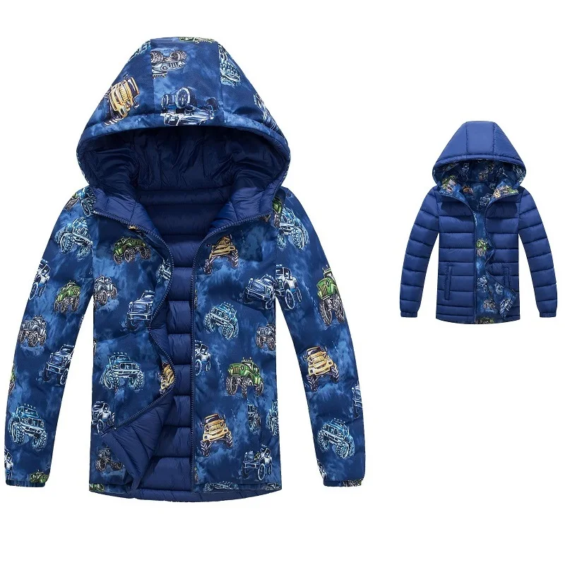 

Winter Warm Waterproof Boy Hooded Zip Cotton Lined Cartoon Reversible Puff Jacket Kids Therme Track Coat Child Outerwear 3-12Yrs
