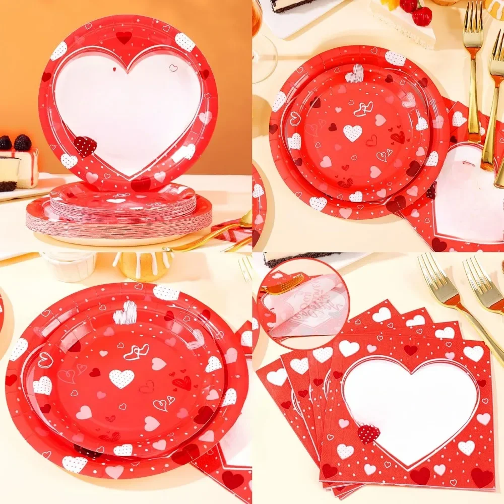 Valentine's Plate and Napkin Set-Red Valentine's Plate Party serves Day decorations