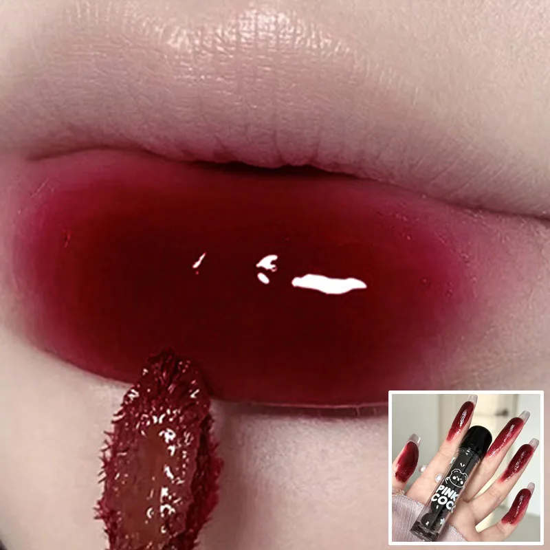 Lip Makeup Lip Glaze Lip Tint Lip Gloss Mirror Jelly Cherry Red Water Light Liquid Lipstick