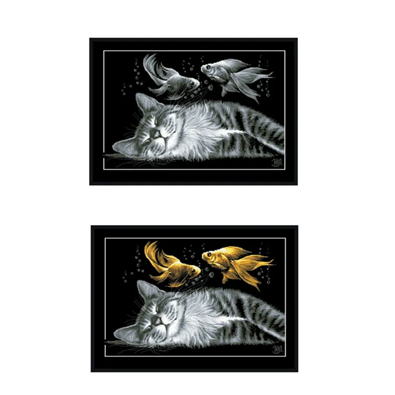 Dreampattern Black cat dreams cross stitch package sets aida 18ct 14ct 11ct black cloth kit embroidery DIY handmade needlework