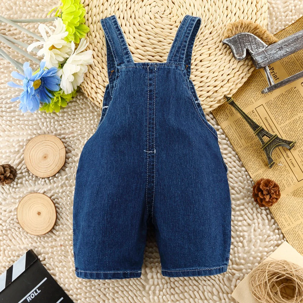 Kidscool Baby Summer Cotton Denim 3D Long Neck Dog Short Overalls