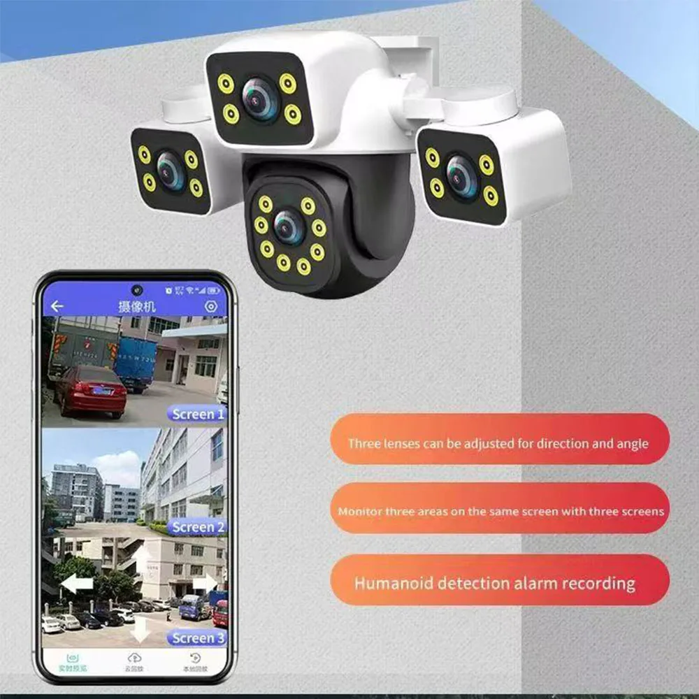 6K 12MP HD IP Camera Outdoor Three-Lens External WiFi Camera 4K Dual Screen Security PTZ Cam Auto Tracking CCTV Surveillance 2