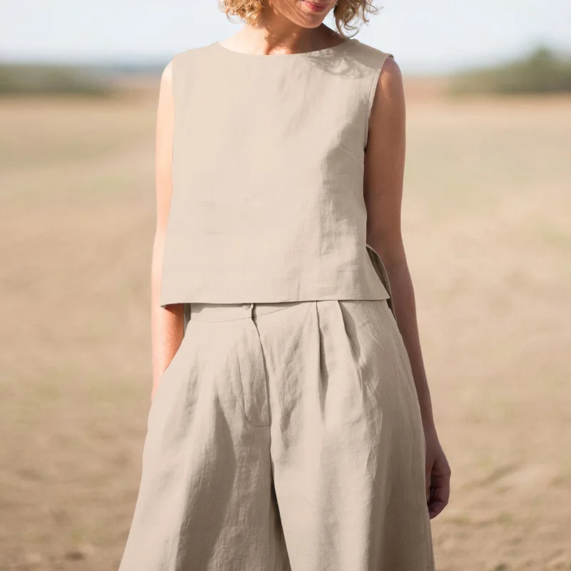 Women's Suit 2025 Women's Solid Color Retro Pants Suit Cotton and Linen Casual Long Sleeve Loose Cotton Suit 2 Piece Set 5