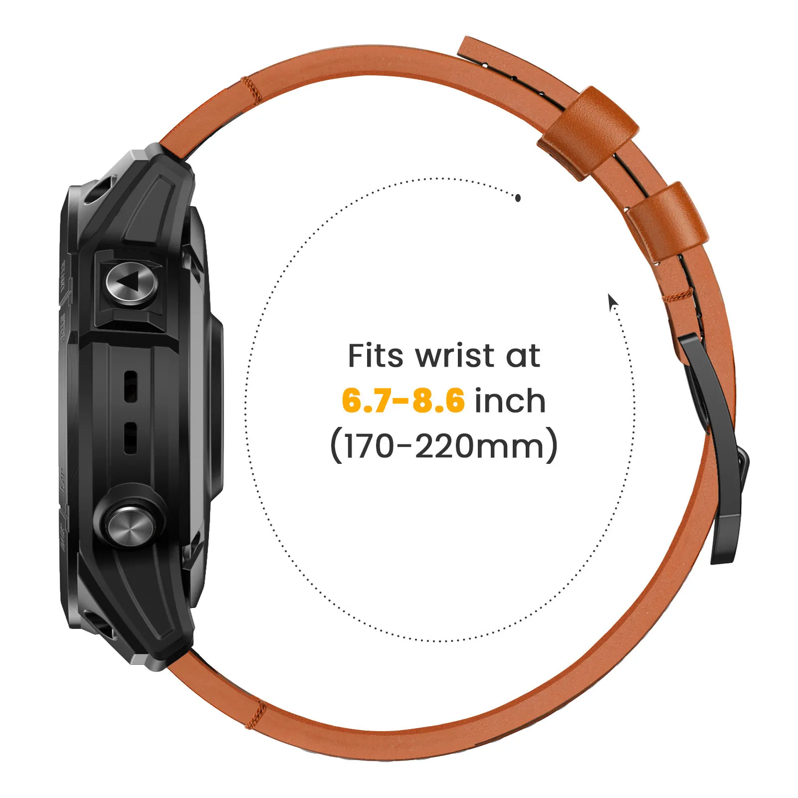 Premium Quick Release Leather Watch Band with Stainless Steel Buckle, 222mm x 26mm