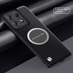 Premium Soft Vegan Leather Magnetic Protective Back Cover for Motorola Edge 50 Series (Carbon fiber black)