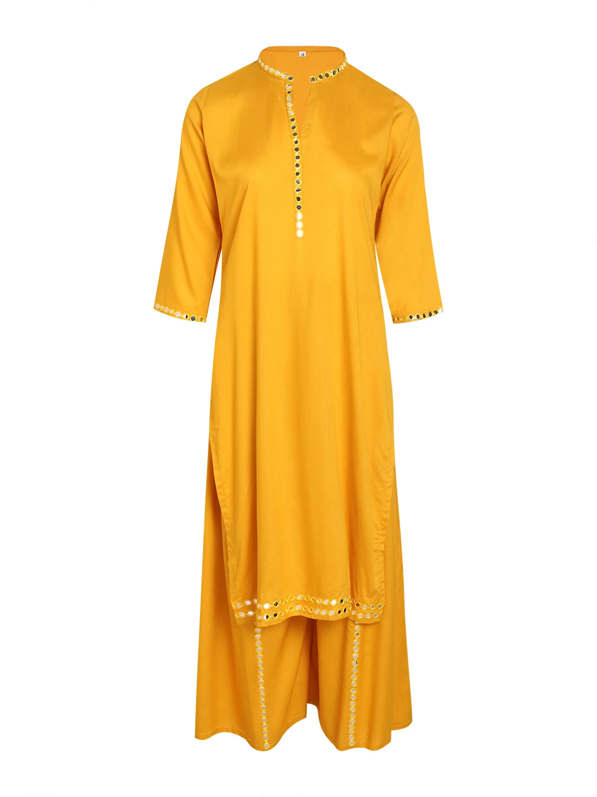 Indian Saree Long Cotton Silk Yellow Ethnic Style Thin Breathable Top Pants Scarf Indian Sari Traditional Clothing Set