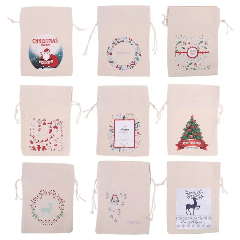 

H7EA Canvas Drawstring Bag Christmas Small Многоразовое хранение конфет