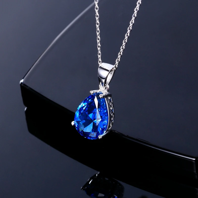 Pendant Necklace Women Aquamarine Blue Sapphire