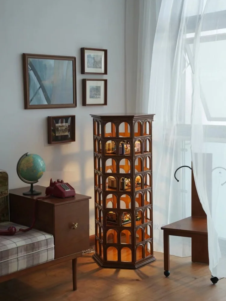 Flavi figure display cabinet, solid wood arch, hollow shape, four-layer multi-functional display case, cabinet 8