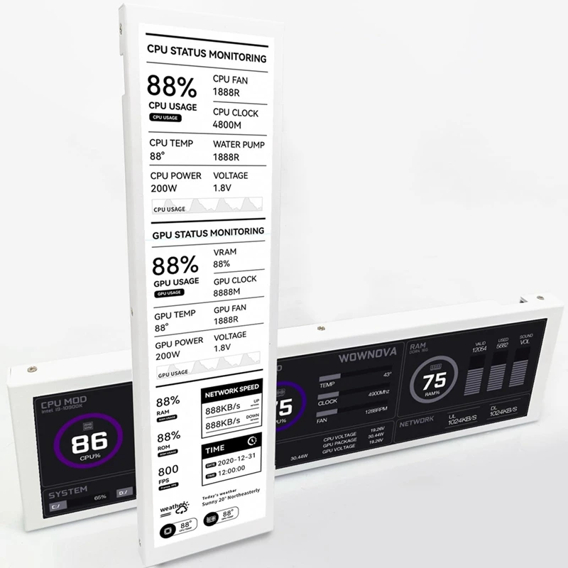 8.8Inch Computer Temp Monitor (Dynamic Theme Supported), IPS Type C Secondary Screen CPU RAM HDD Data FPS Monitor