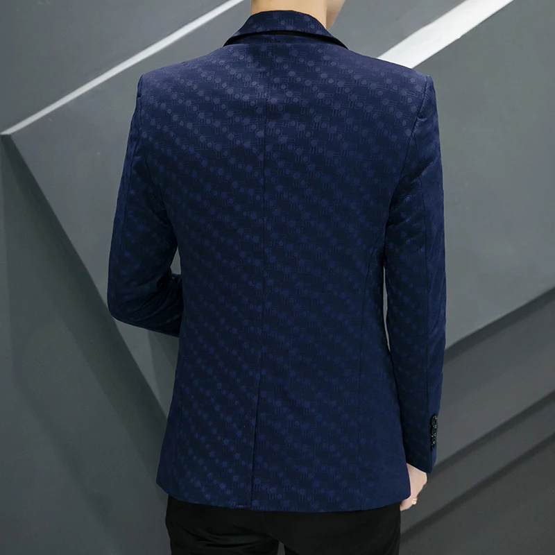 Men's Boutique Fashion Wave Dot Leisure Business Suit Jacket Blazer Groom Wedding Dress Party Performance Host Coat
