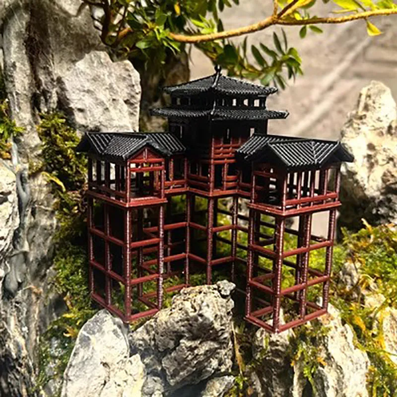 Chinese Style Ancient Architectural Model, Aquarium, Micro Landscape, Bonsai, 3D Printing, Art Decoration, Ornament, 231213