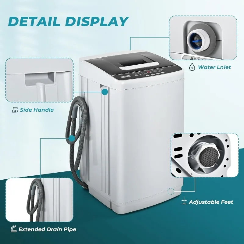Portable Washer, 8.8LBS Capacity Small Portable Washing Machine with 10 Programs 5 Water Levels, Drain Pump and LED Display,