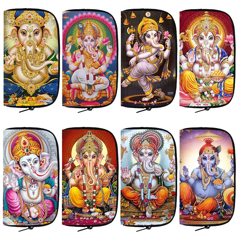 Indian Gods Radha Krishna Print Wallet Credit ID Card Purses Ganesha Ganapati Coin Money Bag Teenager Elephant God Long Wallets