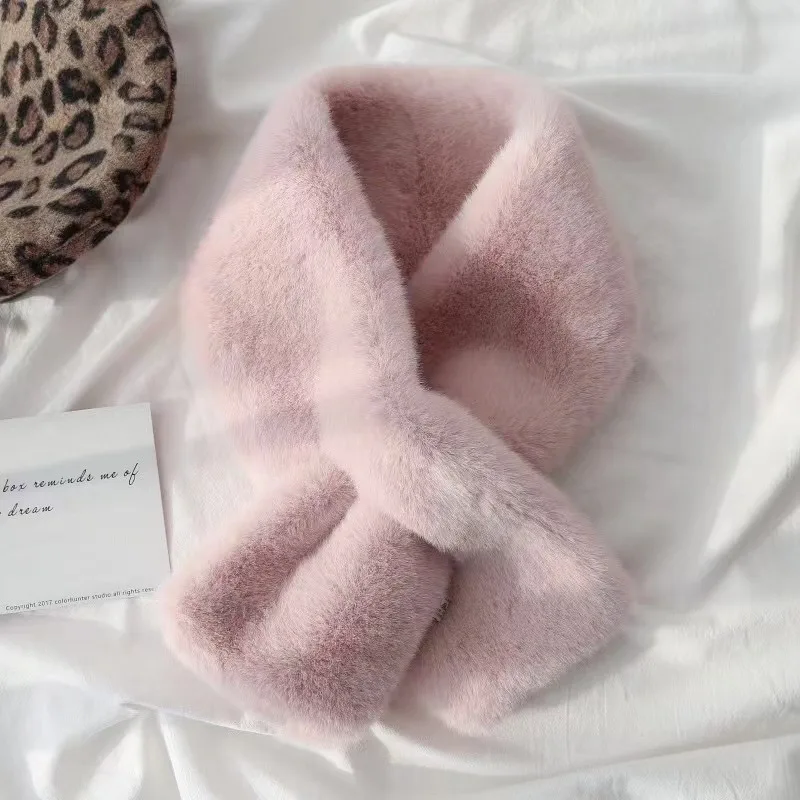 Korean Winter Faux Rabbit Fur Scarf Women Girls Scarf Soft Plush Scarves Solid Color Neck Collar Warmer Stuff Christma Gift 5