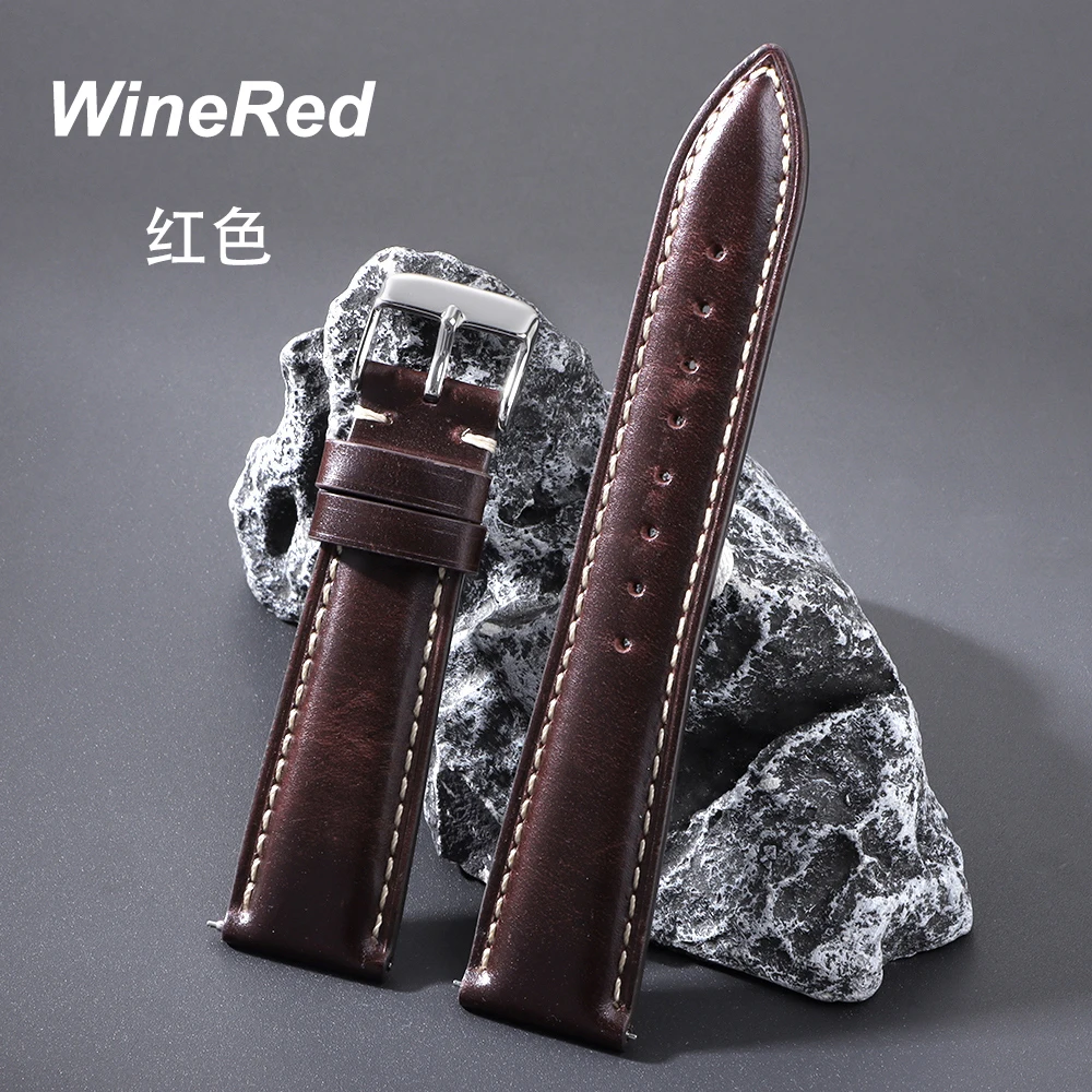 Premium Top Grain Brown Leather Watch Strap with Stainless Steel Buckle