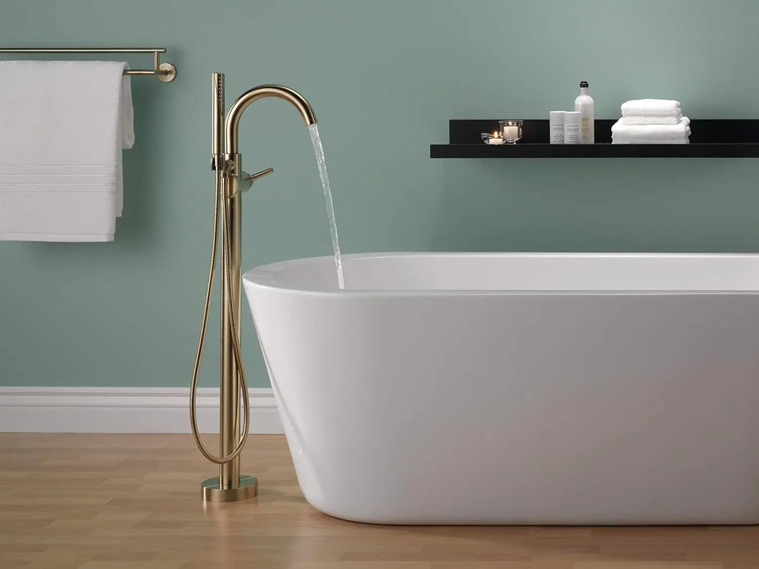 Floor Mount Freestanding Tub Filler with Hand Held Shower Gold Bathtub Faucet Tub Faucet Champagne Bronze