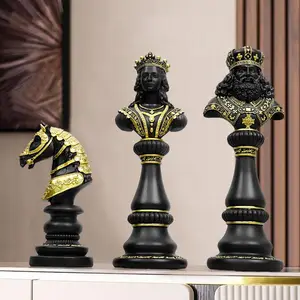 Premium Big Black And White Chess Piece Resin Statue Horse King Queen Home  Decor