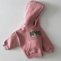 2025 automne nouveaux enfants à manches longues sweat-shirt décontracté garçons filles polaire à capuche enfants lettre imprimer chaud hauts à capuche vêtements de bébé 4